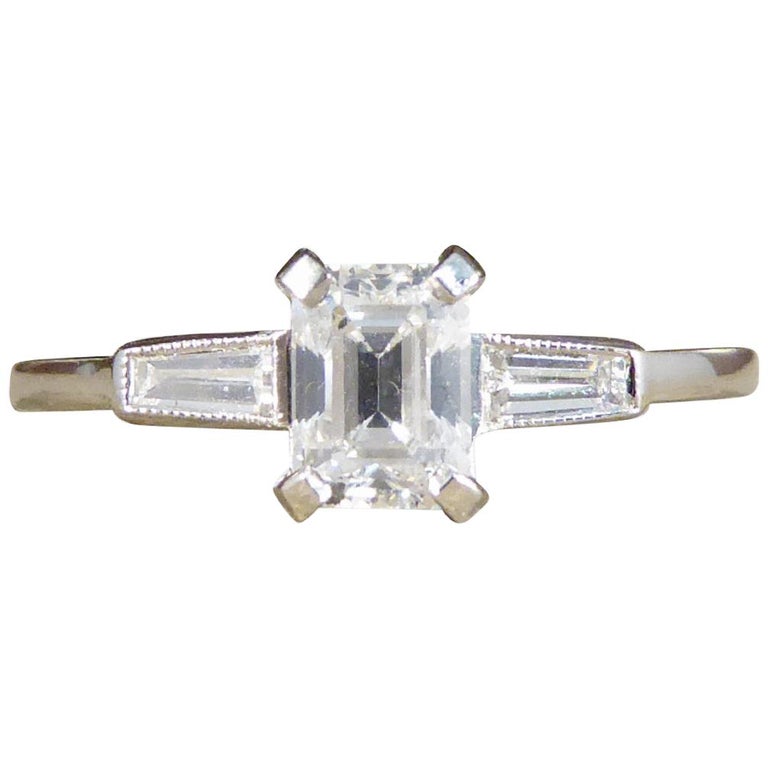 Emerald Cut Diamond Ring with Diamond Baguette Cut Shoulders in ...