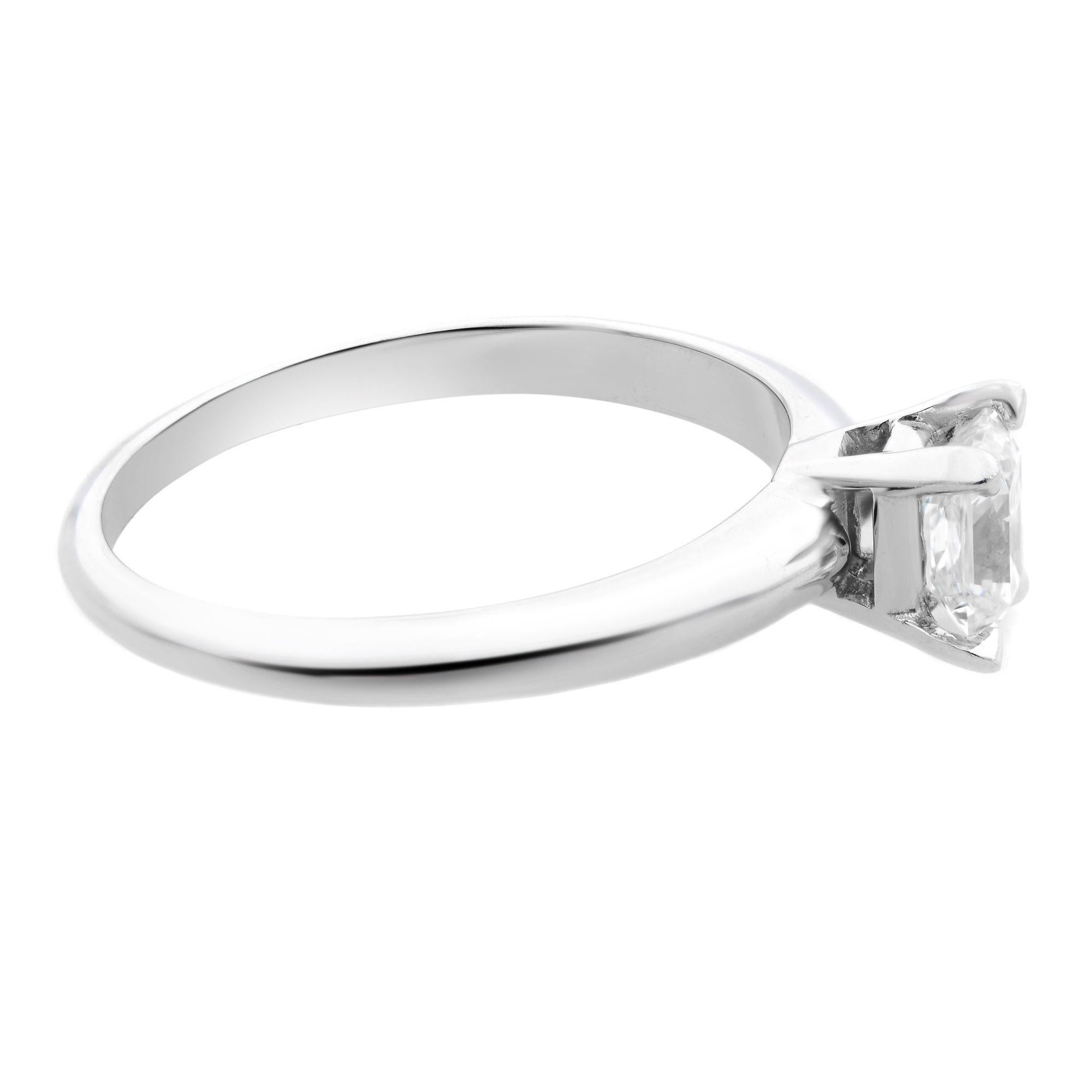 Show your love with this classic Rachel Koen solitaire engagement ring. This beautiful 14k white gold solitaire engagement ring is set with 0.30 total carat diamond, emerald cut, G color and clarity VS2. The width of the ring is 2.70mm and weighs
