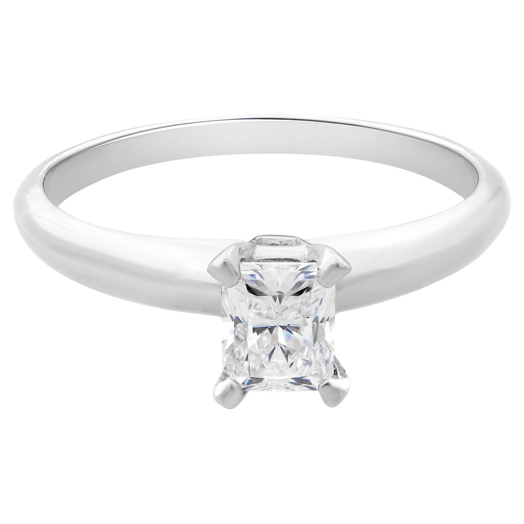 Emerald Cut Diamond Solitaire Engagement Ring 14K White Gold 0.30cttw For Sale