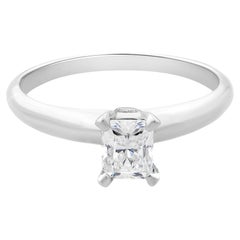 Emerald Cut Diamond Solitaire Engagement Ring 14K White Gold 0.30cttw