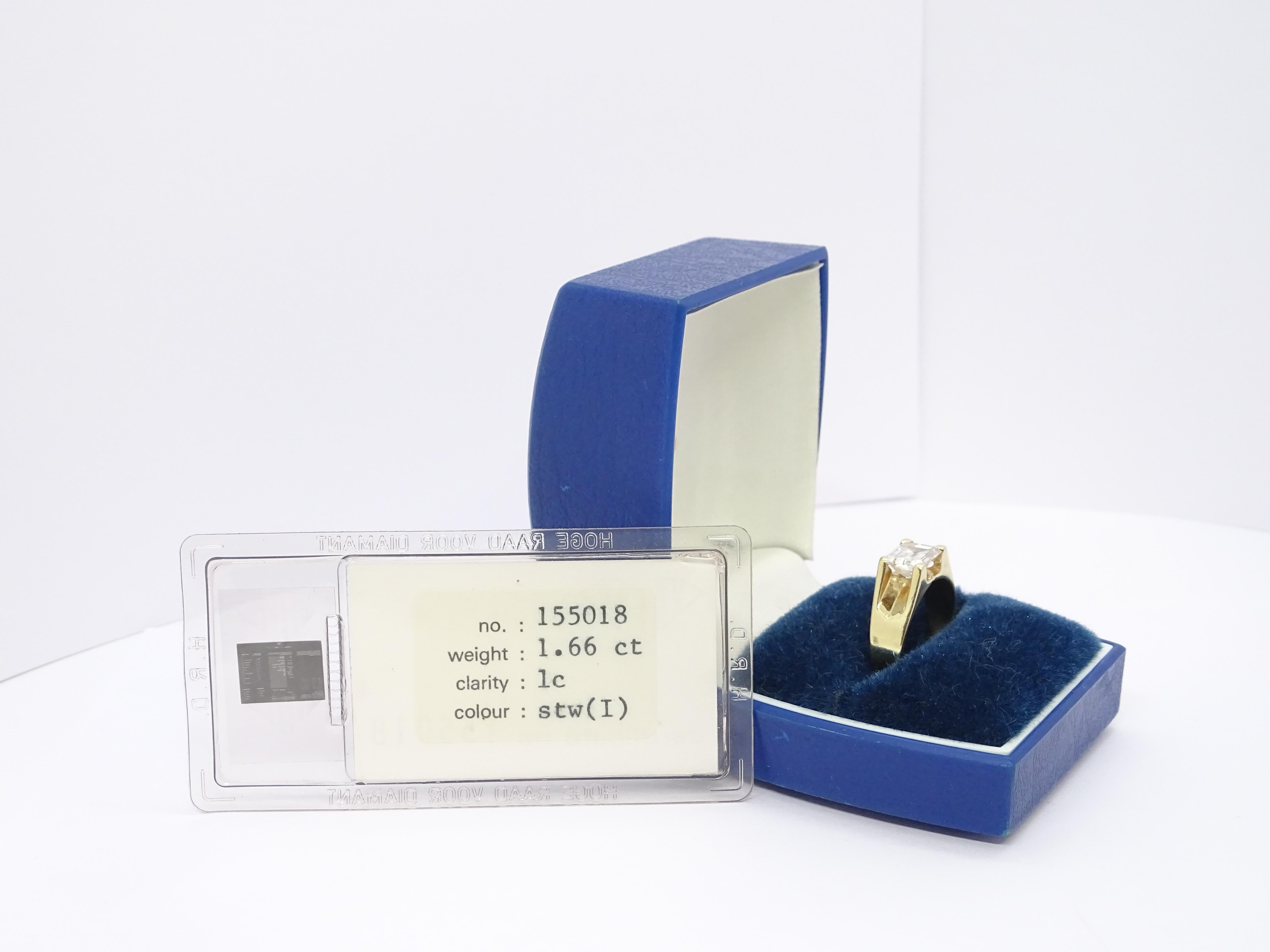 Smaragdschliff Diamant Solitär Ring 1,66 ct LC (IF - I), 80er Jahre - Israel im Angebot 8