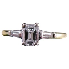 Art Deco Style Emerald Cut Diamond Solitaire Ring with Baguette Diamond Shoulers