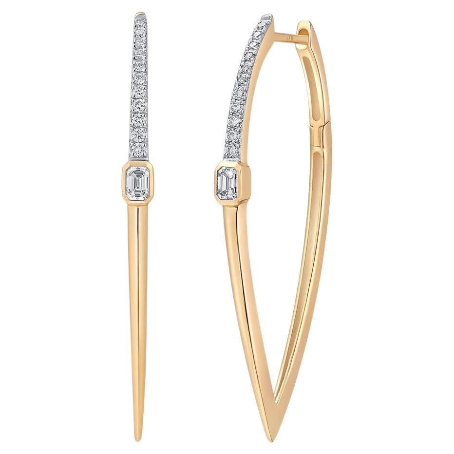 Boucles d
oreilles en or jaune 14K (ou 18K sur demande) avec diamant taille émeraude et épi en vente