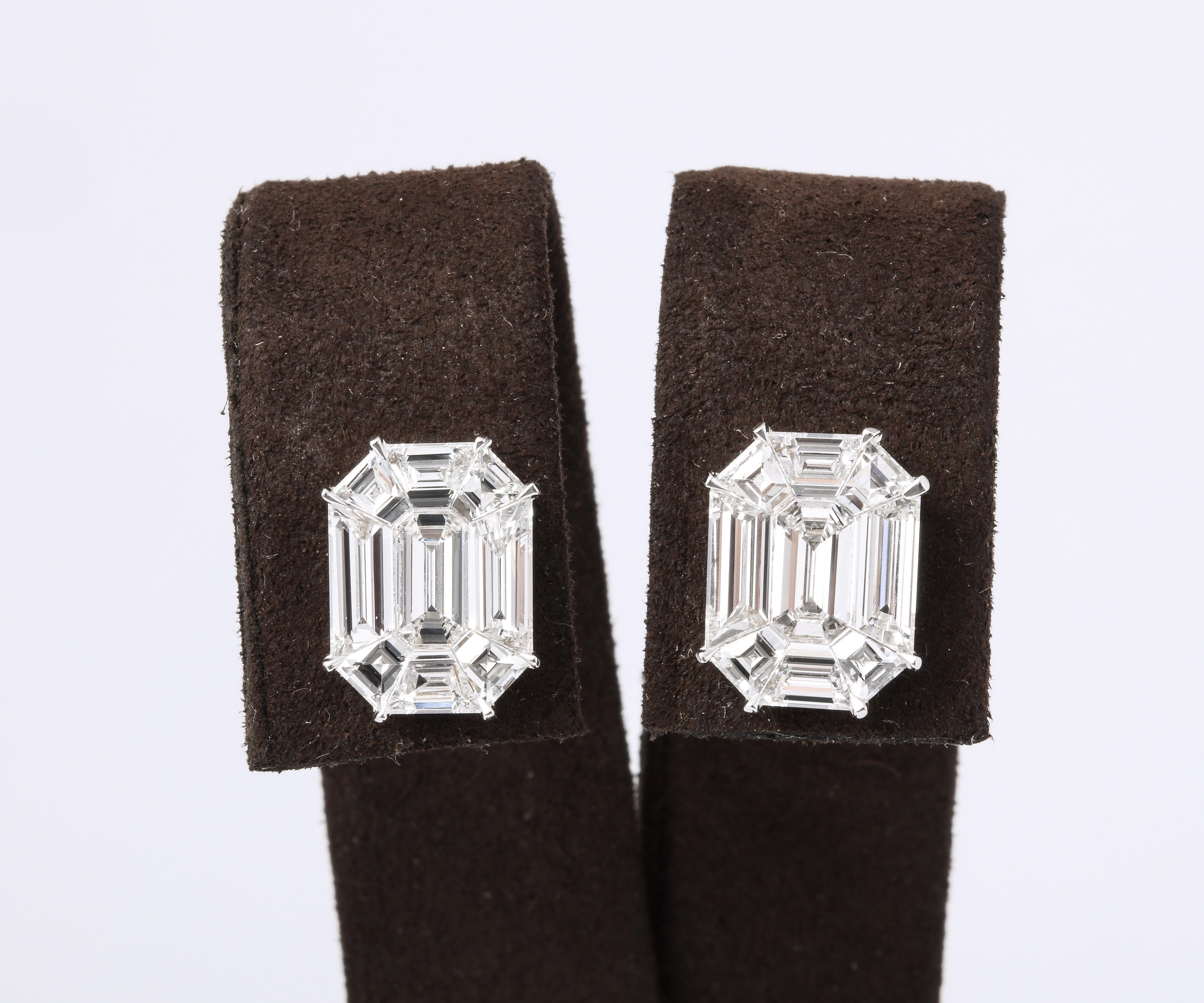 Taille baguette Boucles d'oreilles en diamant taille émeraude en vente
