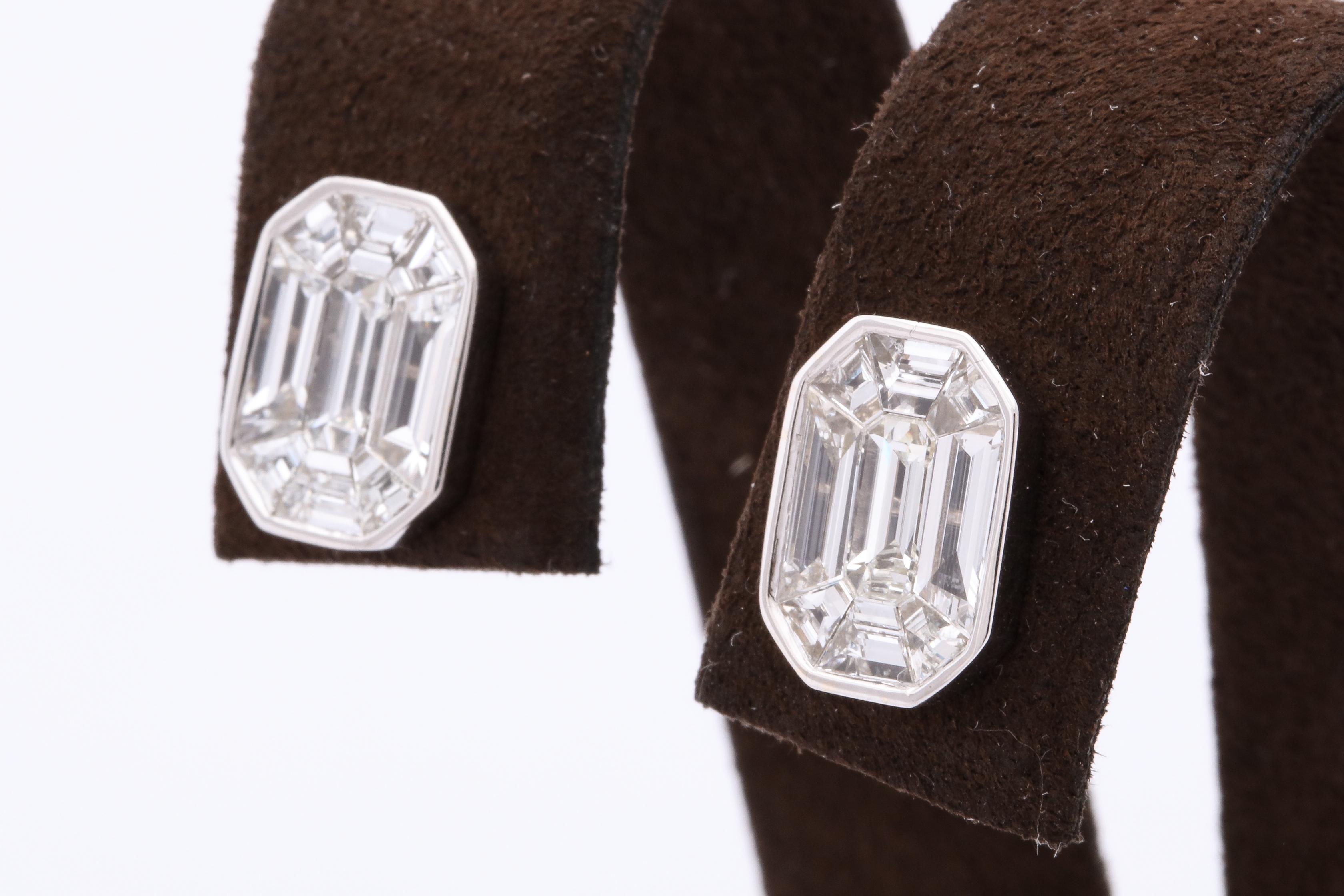 Women's or Men's Emerald Cut Diamond Studs Illusion Set