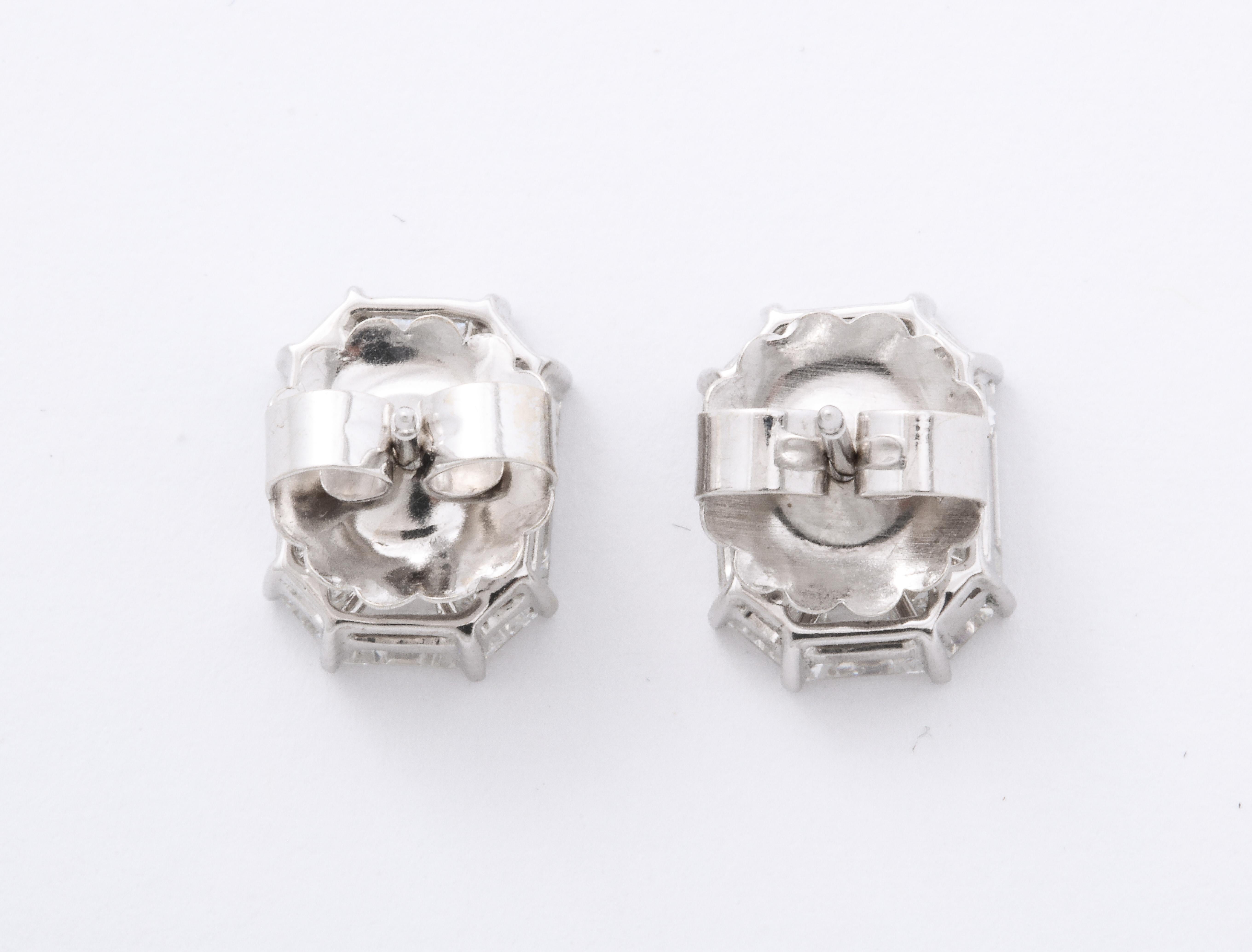 Emerald Cut Diamond Studs Illusion Set In New Condition In New York, NY