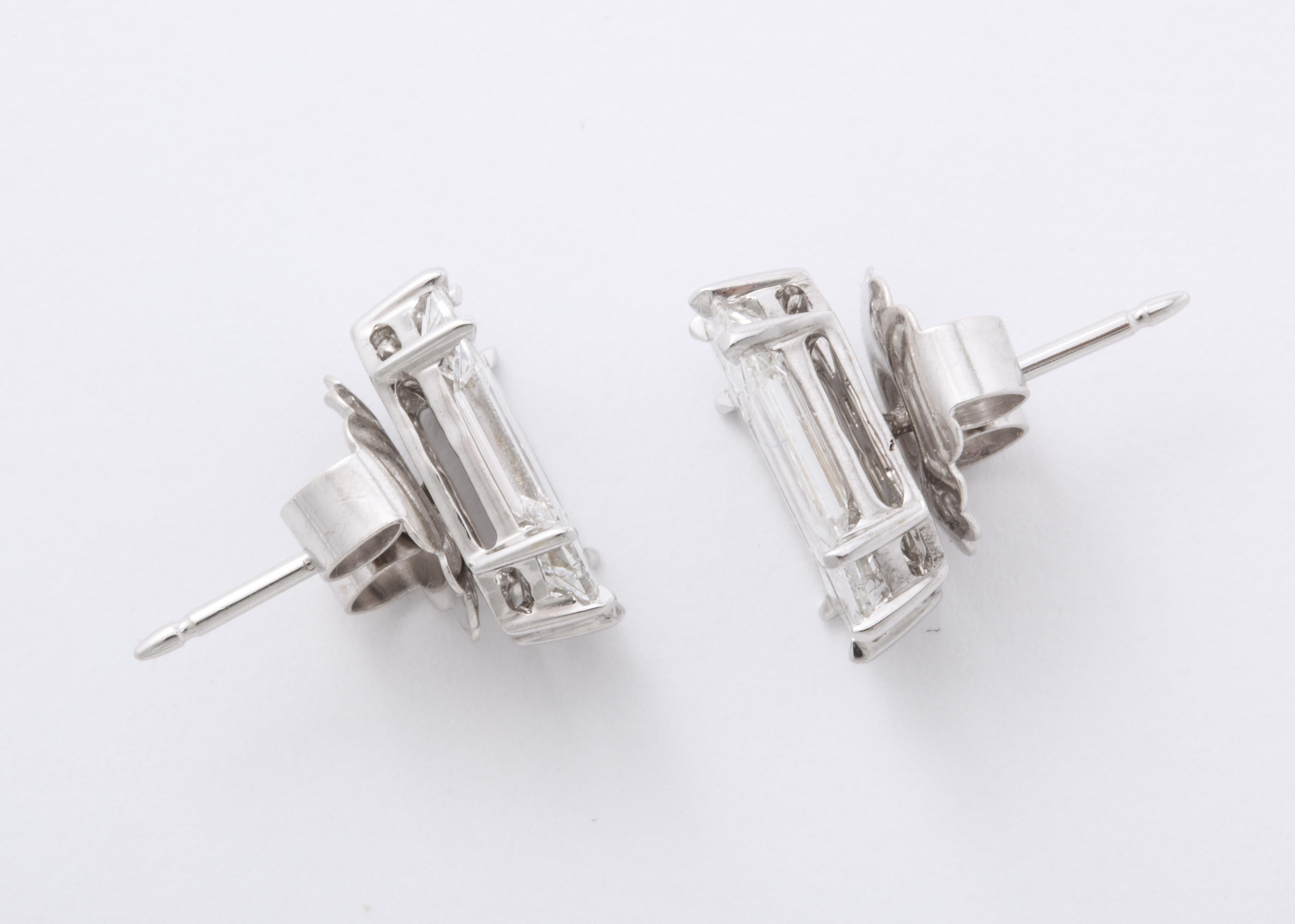 Baguette Cut Emerald Cut Diamond Studs Illusion Set For Sale