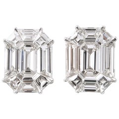 Emerald Cut Diamond Studs Illusion Set