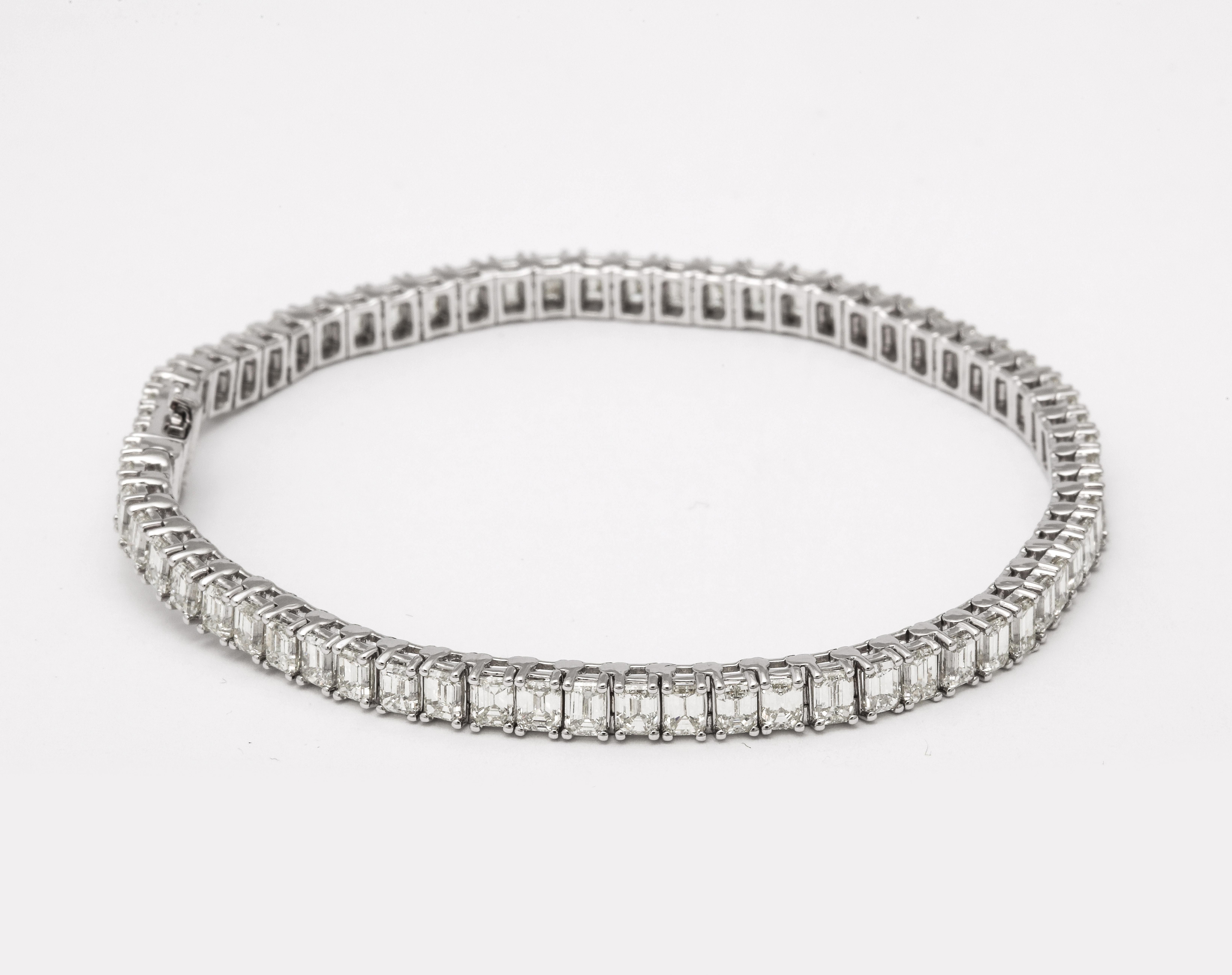 Women's or Men's Emerald Cut Diamond Tennis Bracelet  For Sale