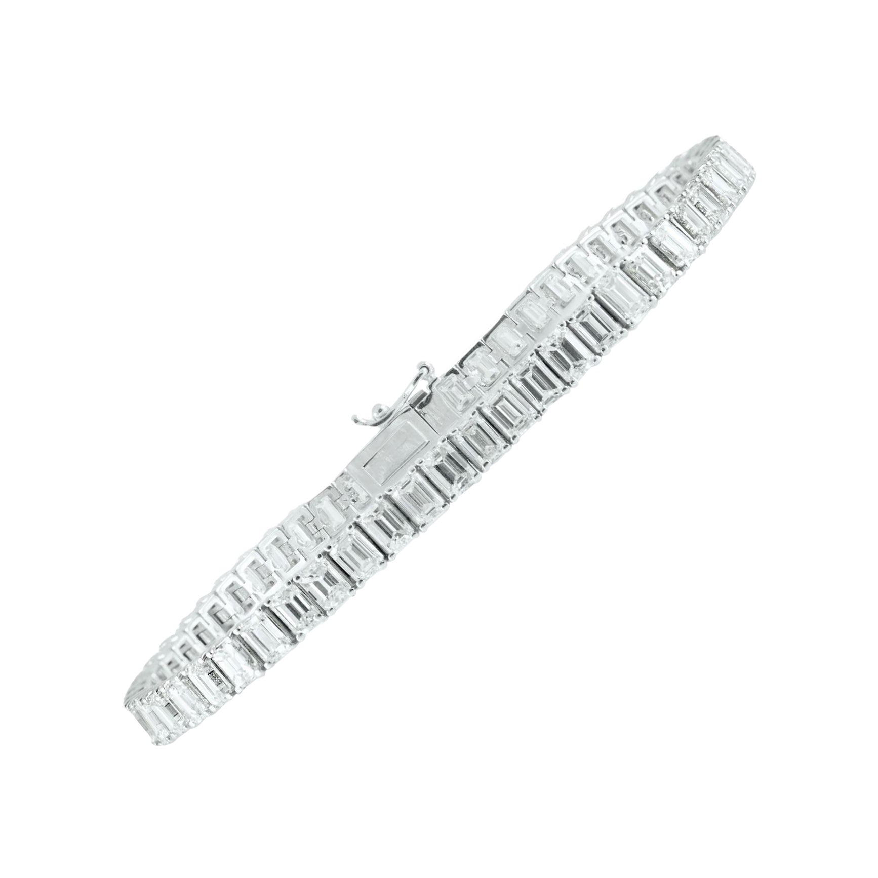 Pulsera de tenis con diamantes talla esmeralda en oro blanco de 14 quilates, 6,01 quilates