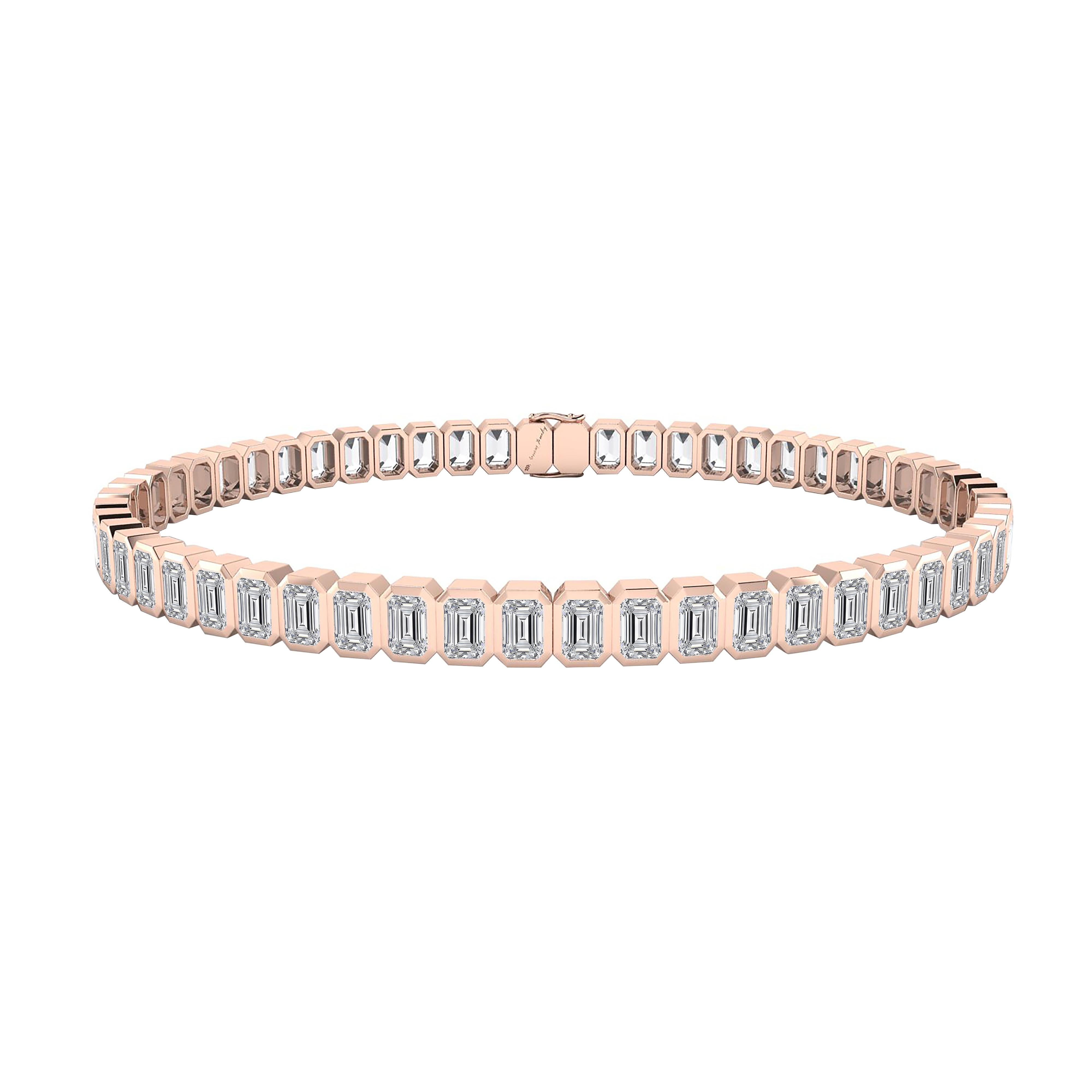 Taille émeraude Bracelet tennis en or rose 18 carats avec diamants taille émeraude en vente