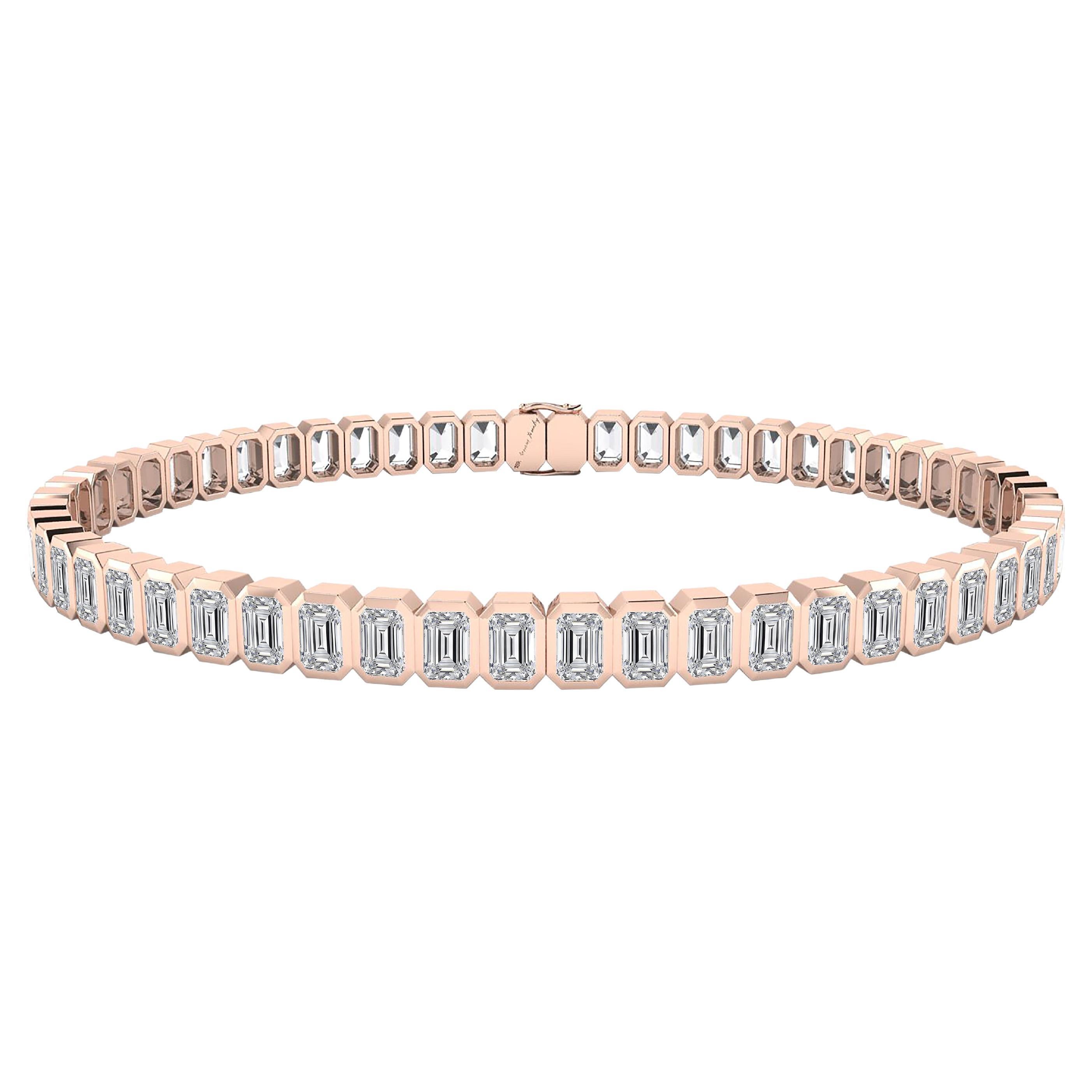 Tanisa Nahata Emerald Cut Diamond Tennis Bracelet in 18 Karat Rose Gold