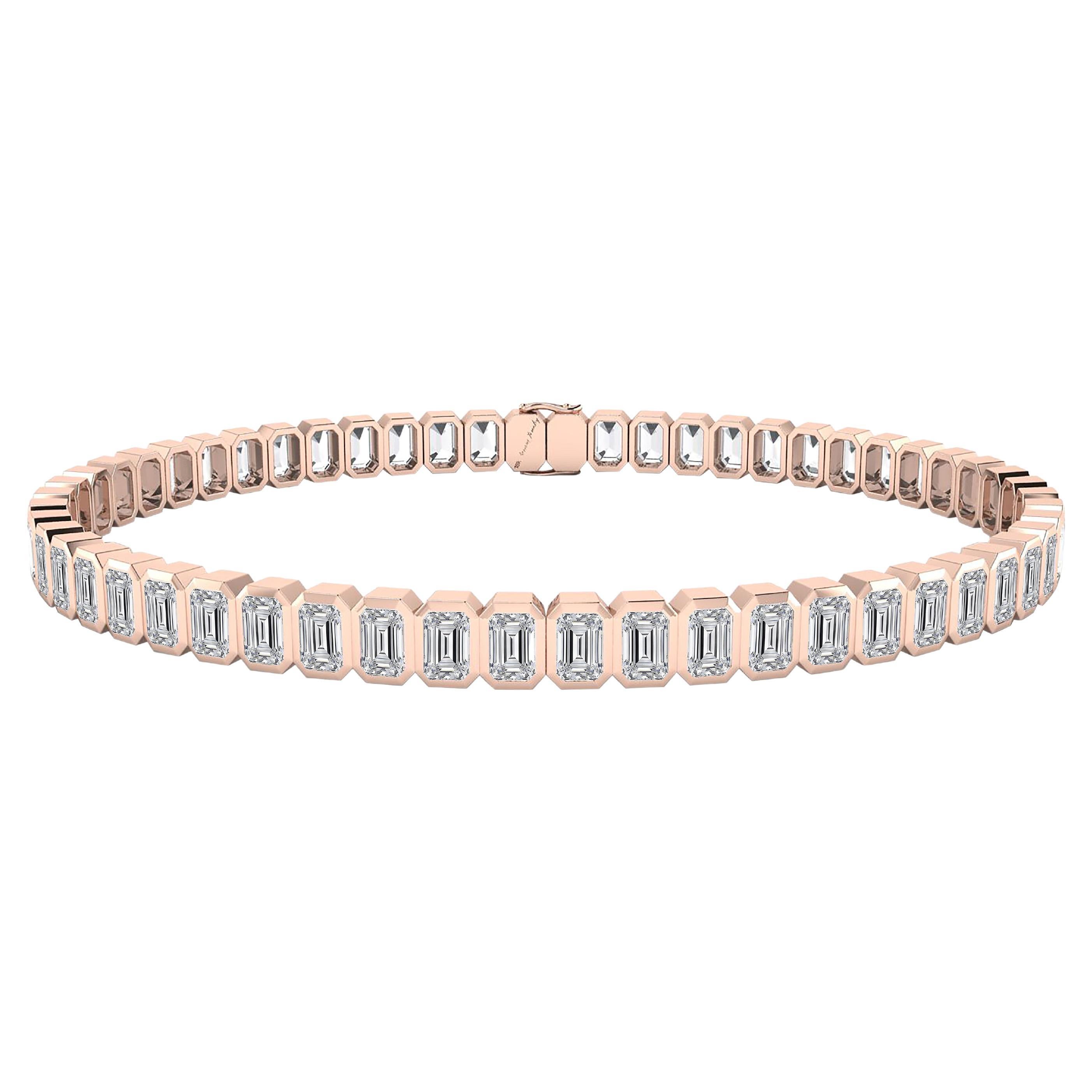 Emerald Cut Diamond Tennis Bracelet in 18 Karat Rose Gold For Sale