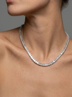 Emerald Cut Diamond Tennis Necklace in 14K White Gold