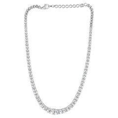 16.35 Carats SI H-I Graduated Emerald Cut Diamond Necklace in 18K White Gold