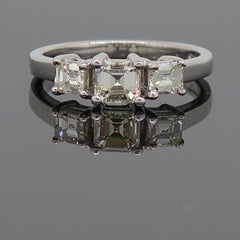 Emerald Cut Diamond Three-Stone Ring 18 Karat White Gold 0.76ct