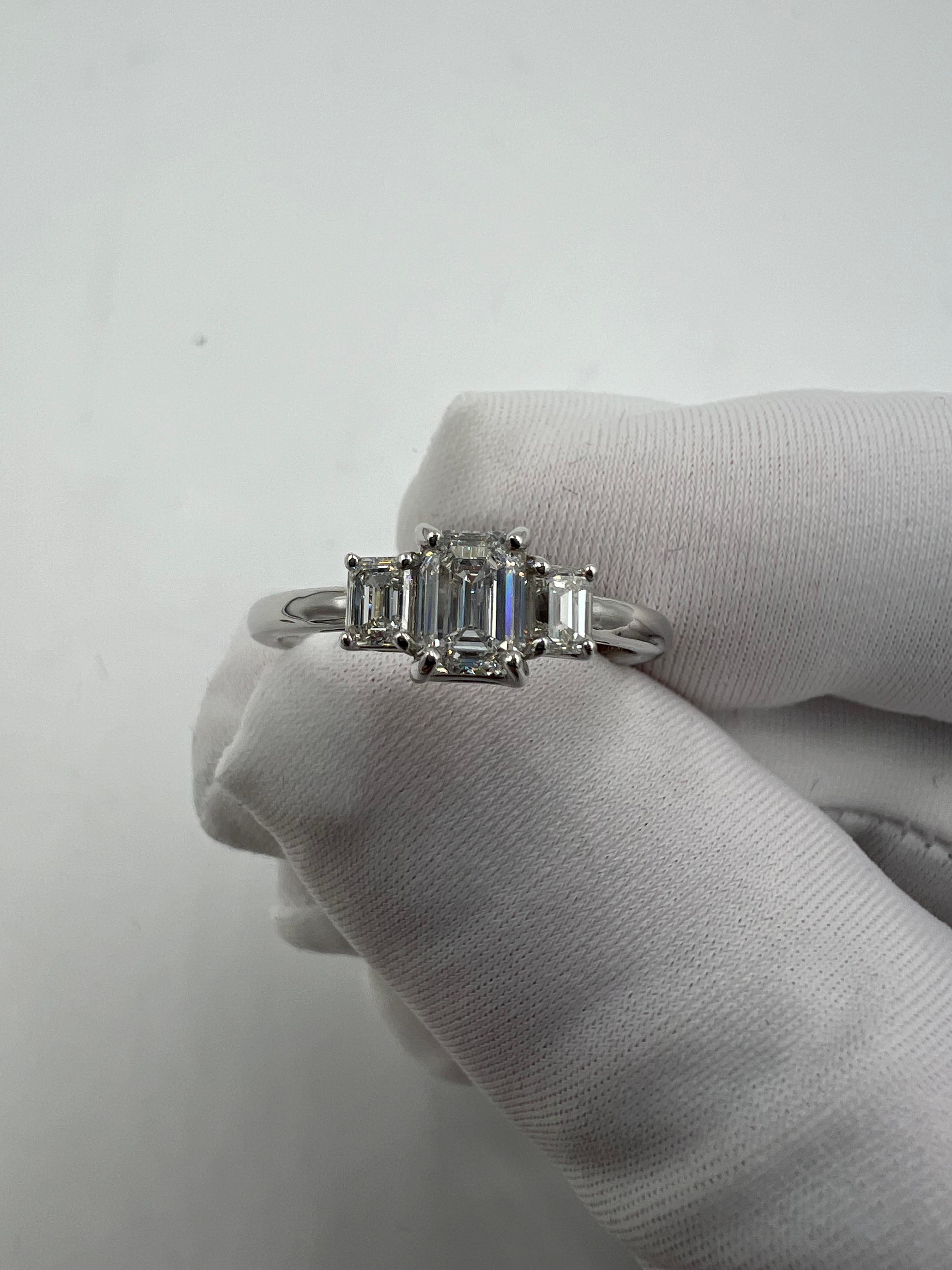 Emerald Cut Diamond Three Stone Ring  In Good Condition For Sale In Los Angeles, CA