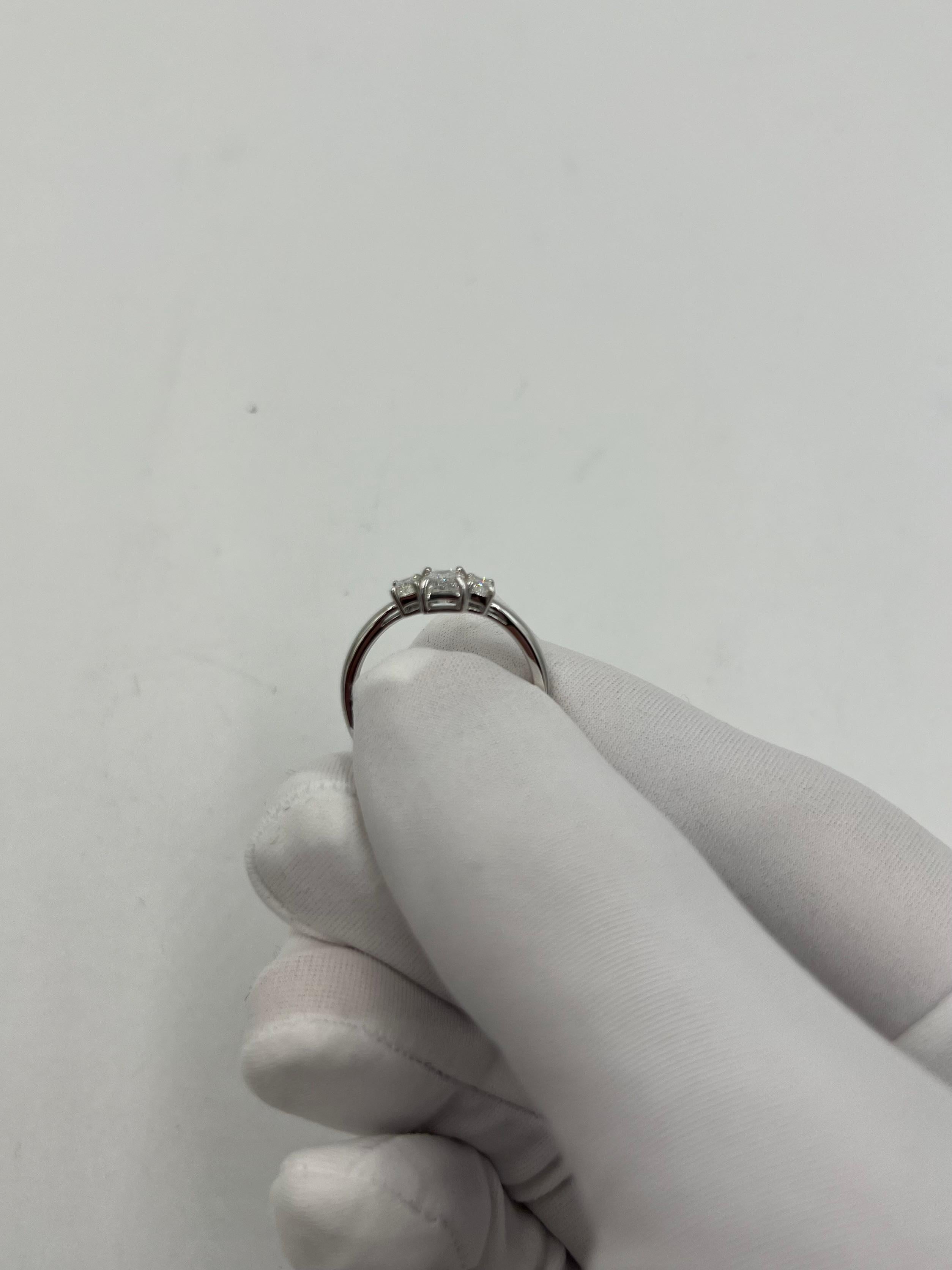 Women's or Men's Emerald Cut Diamond Three Stone Ring  For Sale