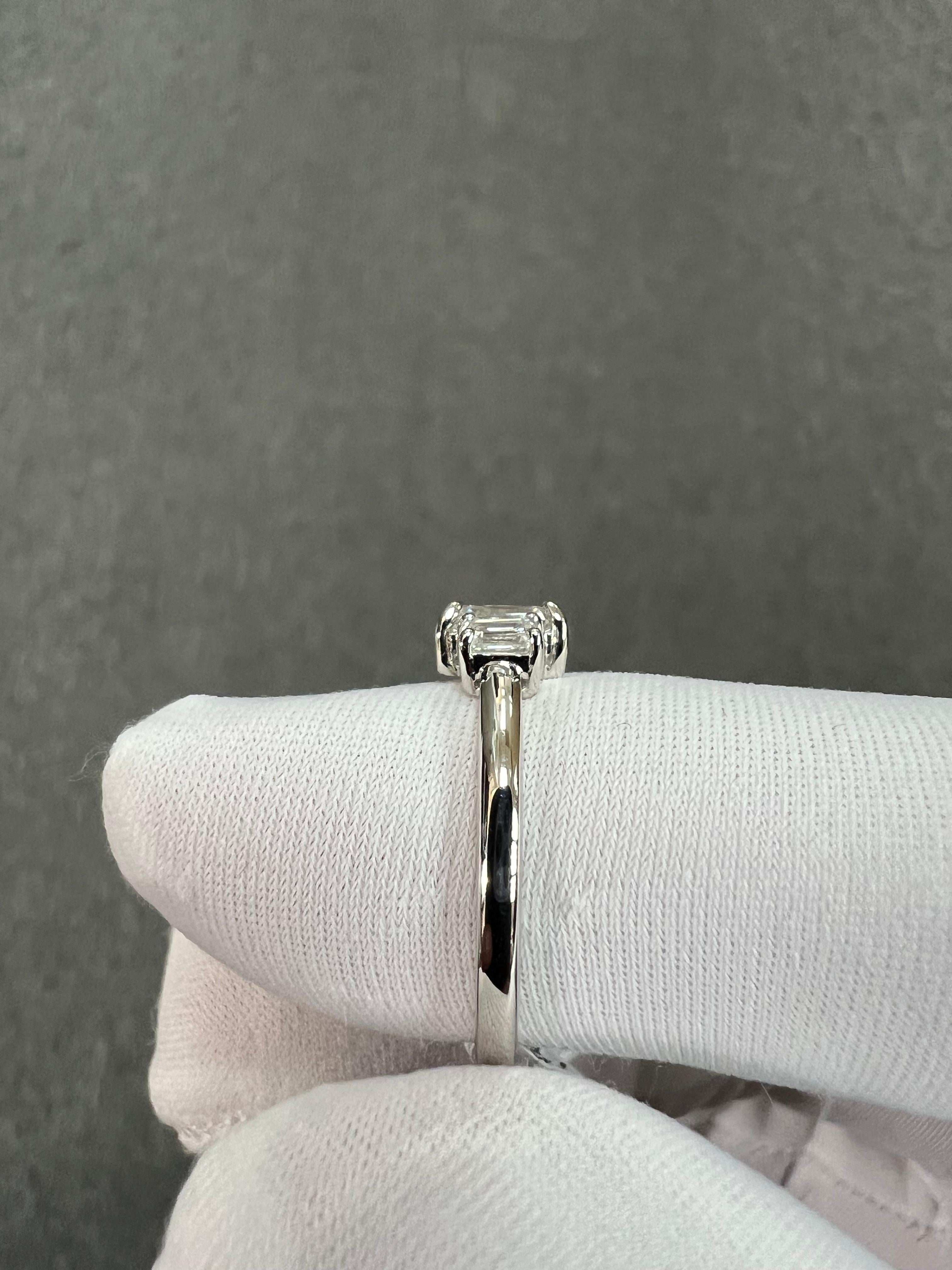 Emerald Cut Diamond Three Stone Ring  For Sale 1