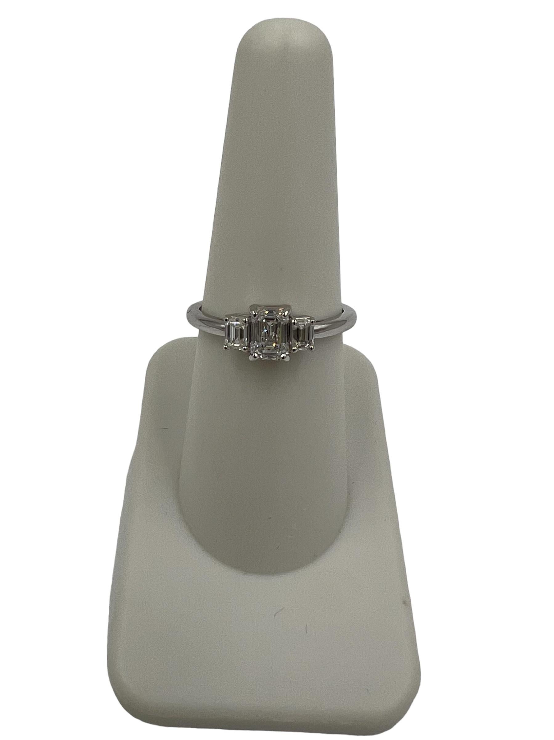 Emerald Cut Diamond Three Stone Ring  For Sale 2