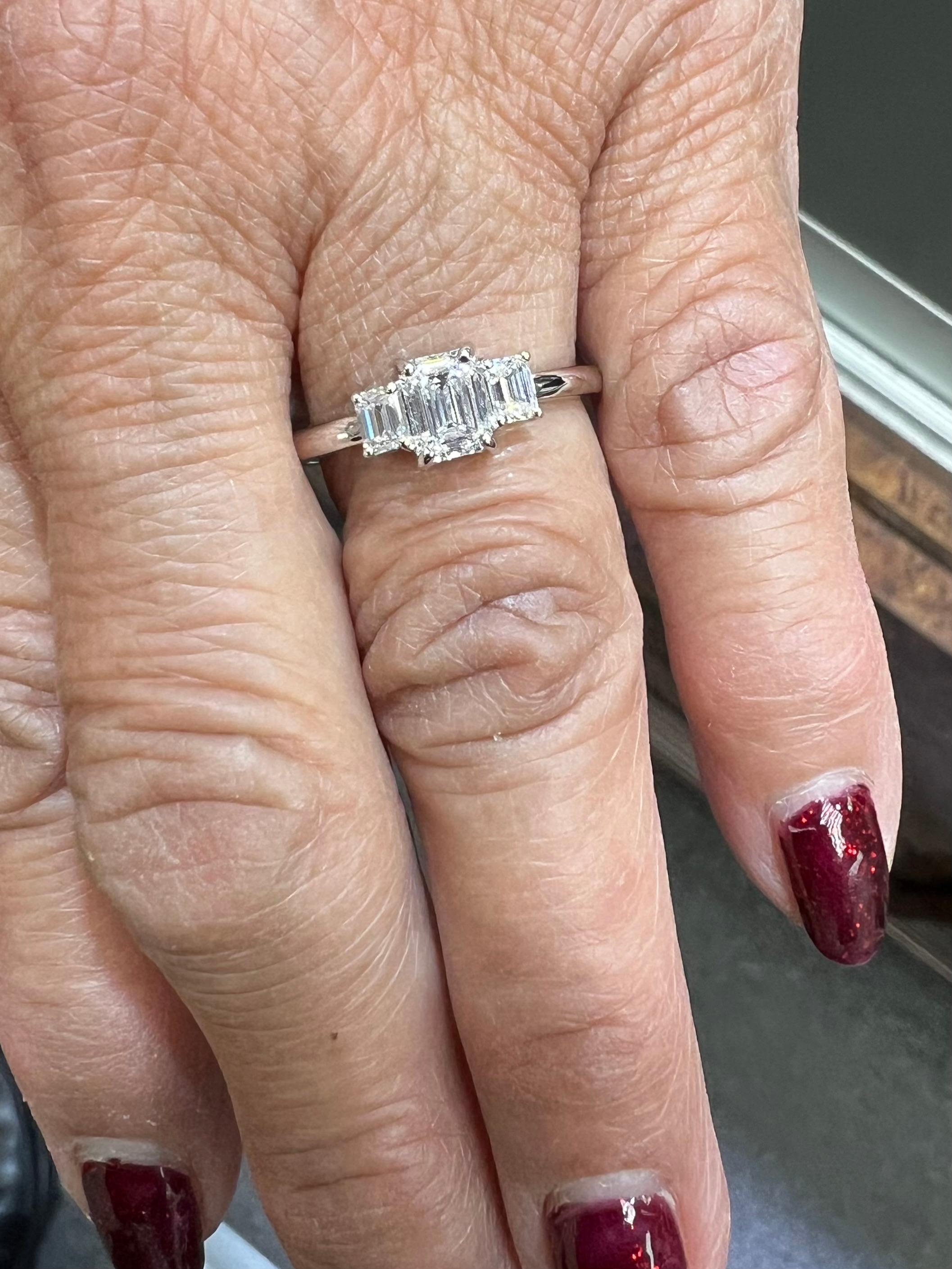 Emerald Cut Diamond Three Stone Ring  For Sale 3
