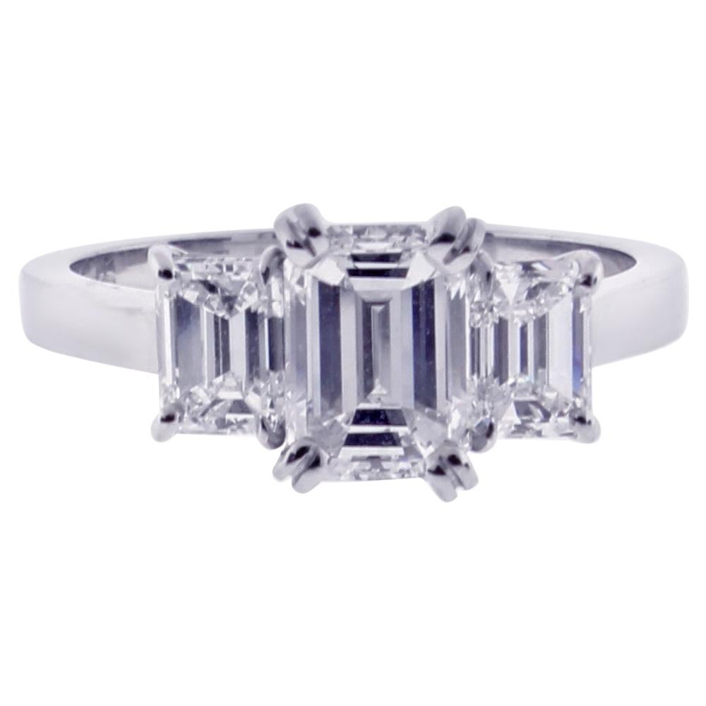 Emerald Cut Diamond Three-Stone Ring For Sale