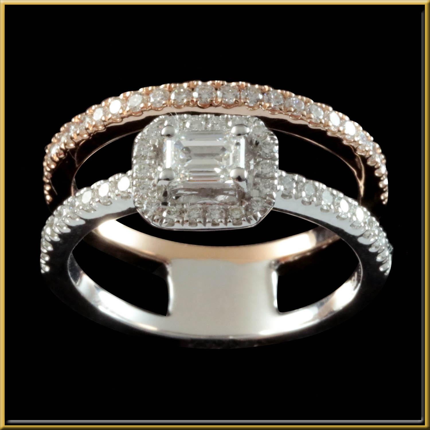 For Sale:  Emerald Cut Diamond Two Tone Ring 2