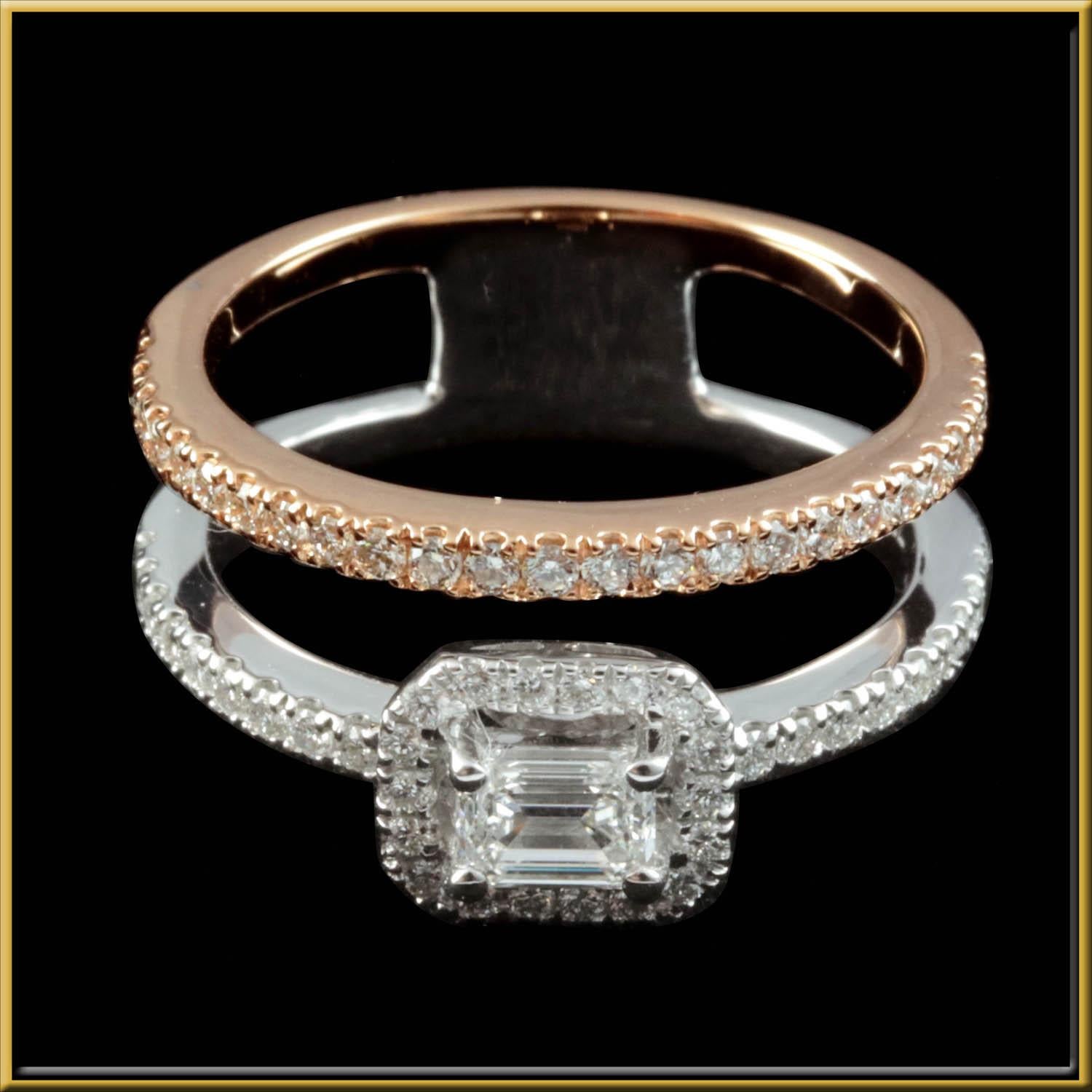 For Sale:  Emerald Cut Diamond Two Tone Ring 3