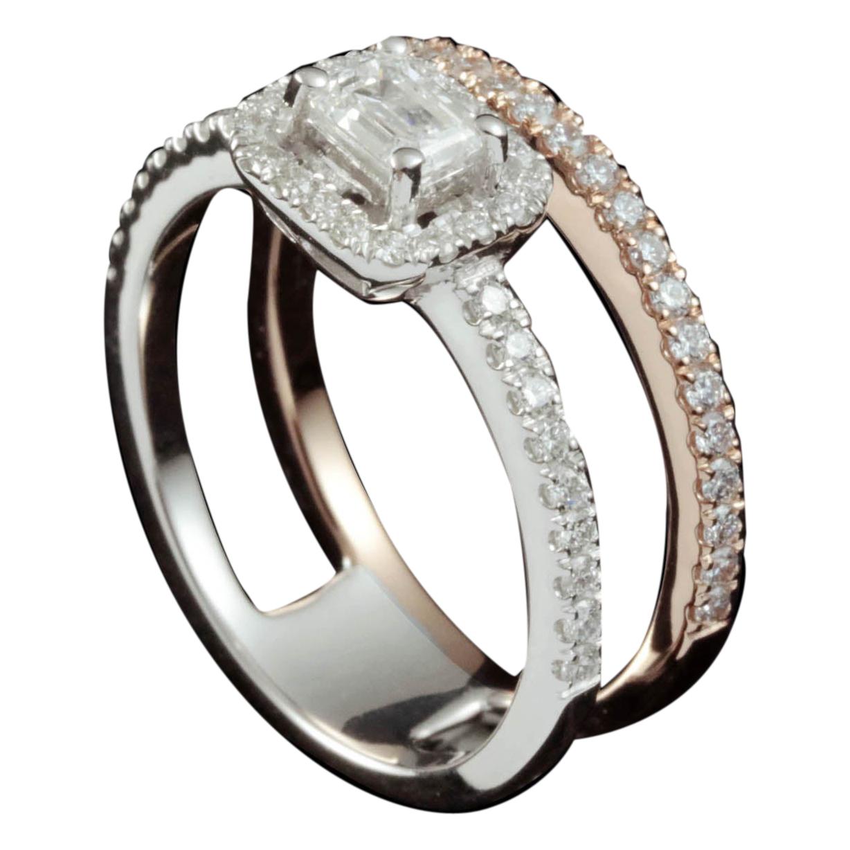 For Sale:  Emerald Cut Diamond Two Tone Ring