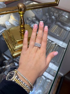 Emerald Cut Diamond Wide Statement Band Ring Round Brilliant 18K White Gold