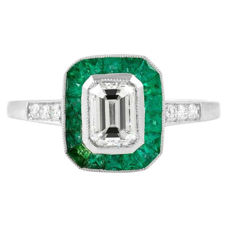 Emerald Cut Diamond with Emerald Around and Round Diamond Engagement ...