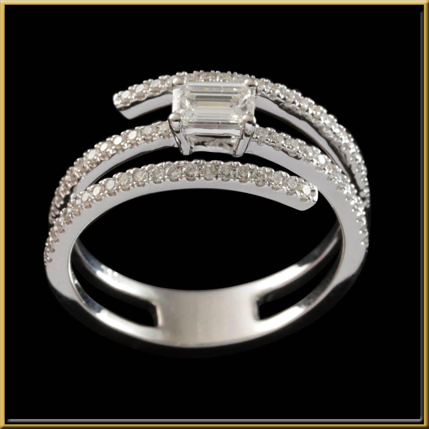 For Sale:  Emerald Cut Diamond Wrap, Around Engagement Ring in 18 Karat Gold 2