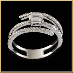 Emerald Cut Diamond Wrap, Around Engagement Ring in 18 Karat Gold
