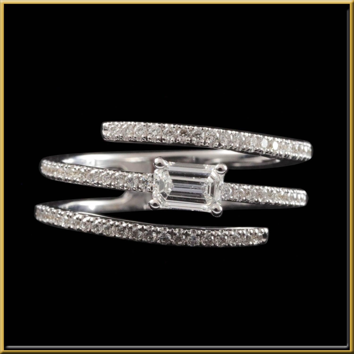 For Sale:  Emerald Cut Diamond Wrap, Around Engagement Ring in 18 Karat Gold 3