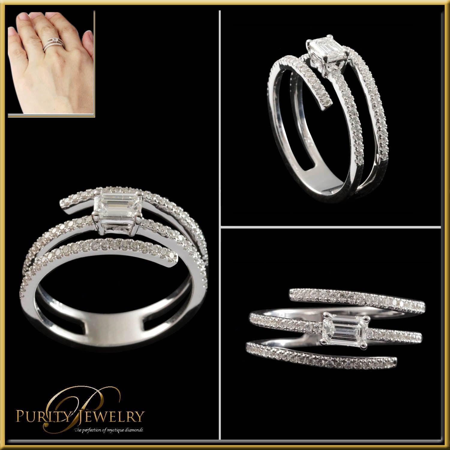 For Sale:  Emerald Cut Diamond Wrap, Around Engagement Ring in 18 Karat Gold 4