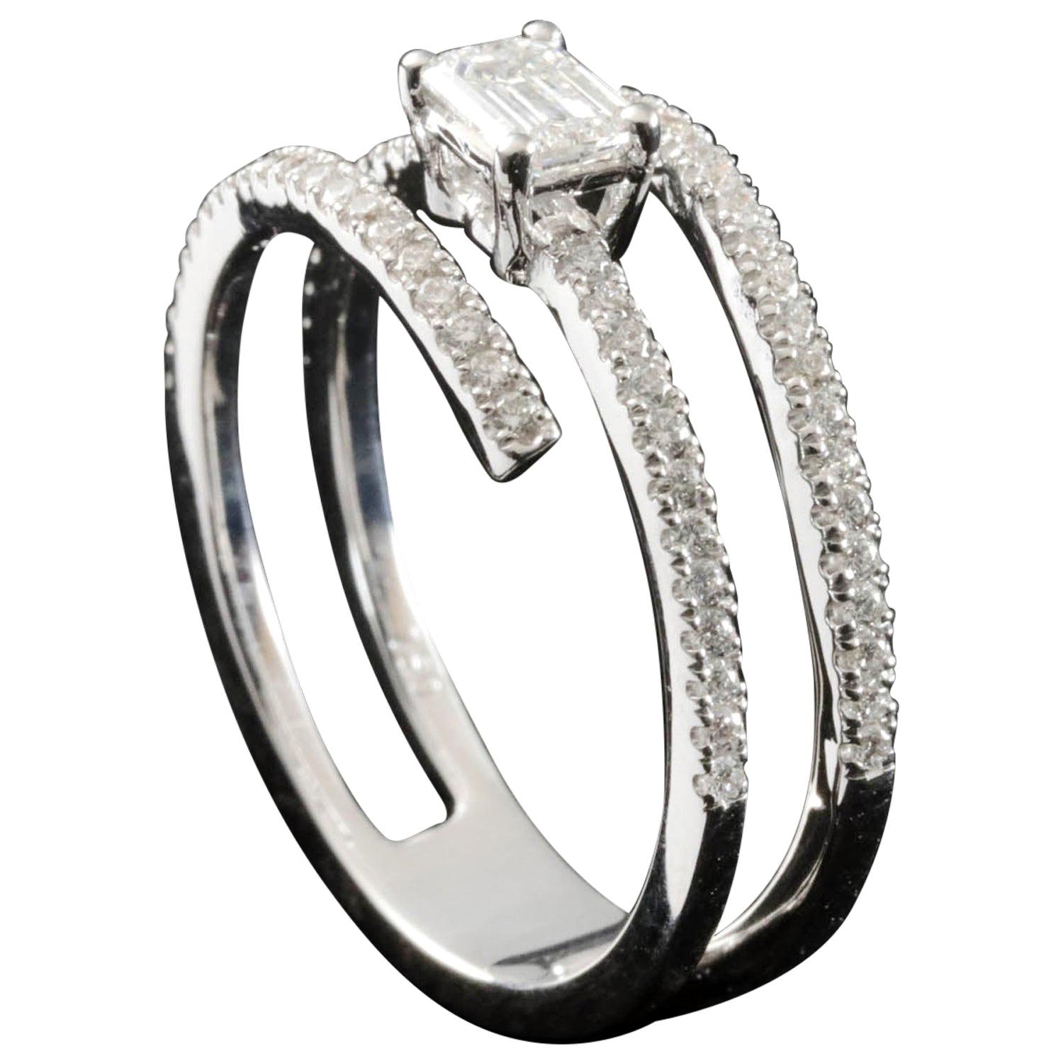 For Sale:  Emerald Cut Diamond Wrap, Around Engagement Ring in 18 Karat Gold