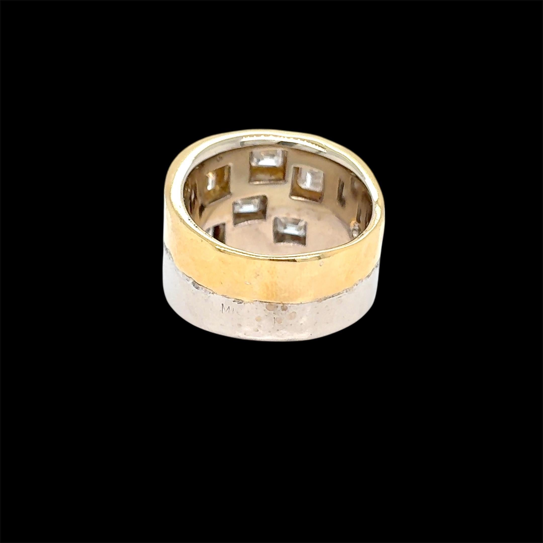 da uomo o donna Faraone Italia Anello in oro giallo e bianco con diamante taglio smeraldo in vendita