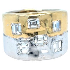 Faraone Italy Emerald cut Diamond yellow and white Gold band Ring