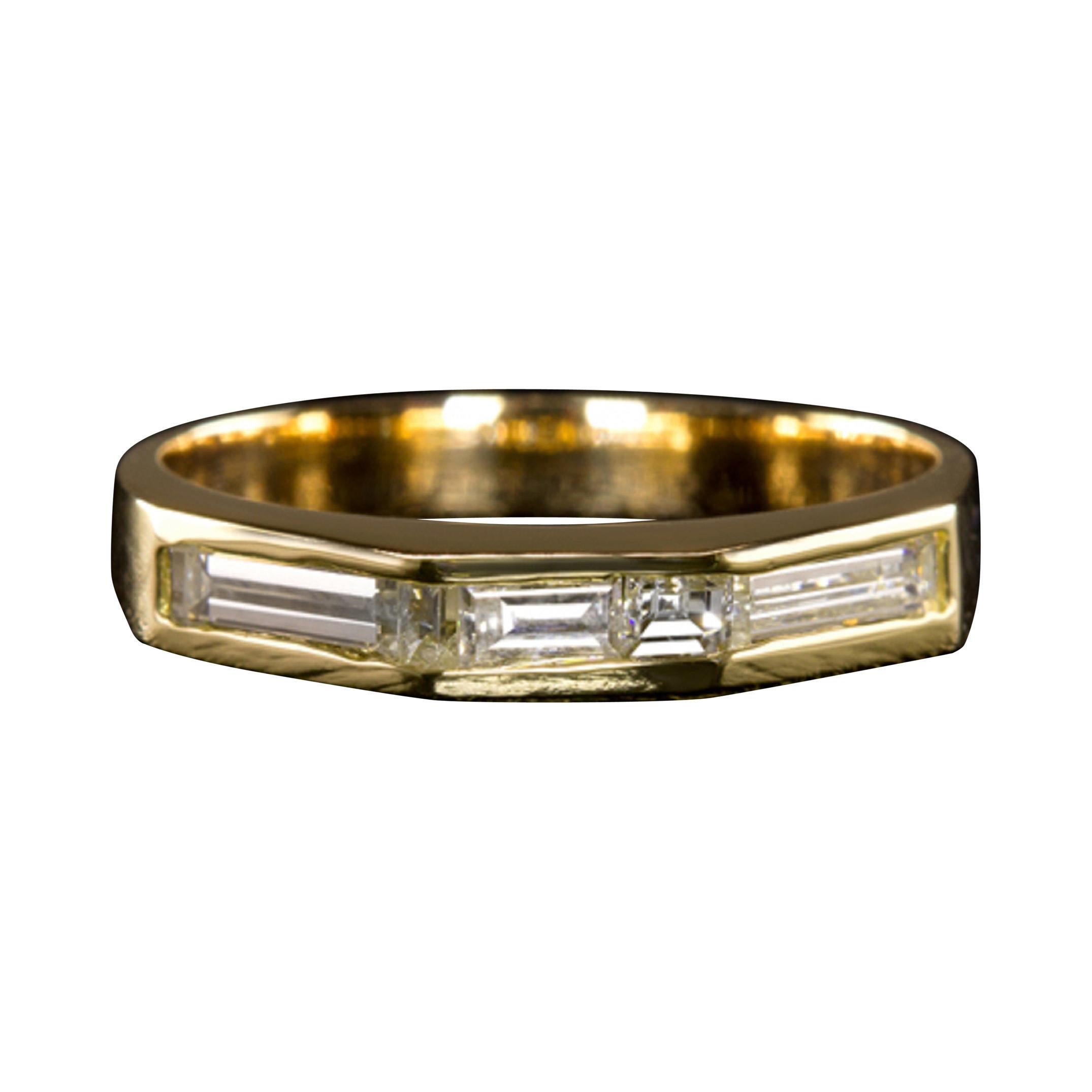 Emerald Cut Diamond Yellow Gold Band Ring