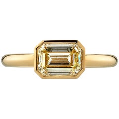 Handcrafted Leah Emerald Cut Diamond Ring in 18K Yellow Gold by Single Stone