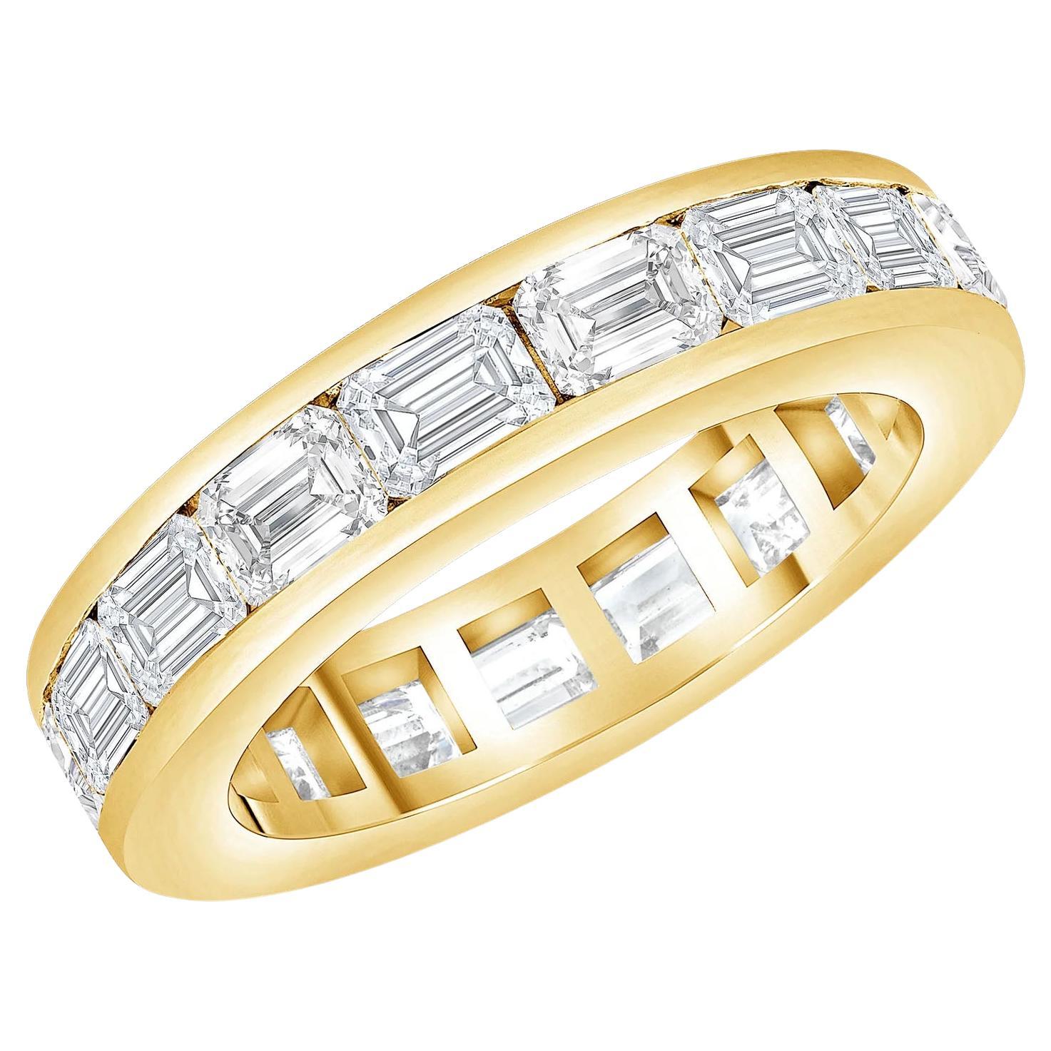 Channel Set Emerald Cut 14K Gold Diamond Band Ring