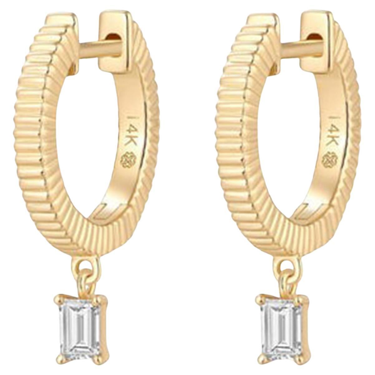 Emerald Cut Drop Charm 14K (or 18k upon request) Yellow Gold Huggie Earrings For Sale