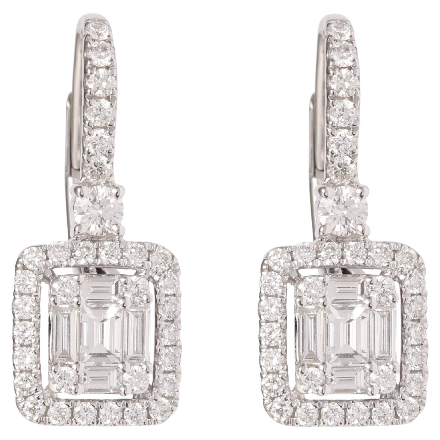 Emerald Cut Effect Diamonds 18 Carat White Gold Earrings For Sale