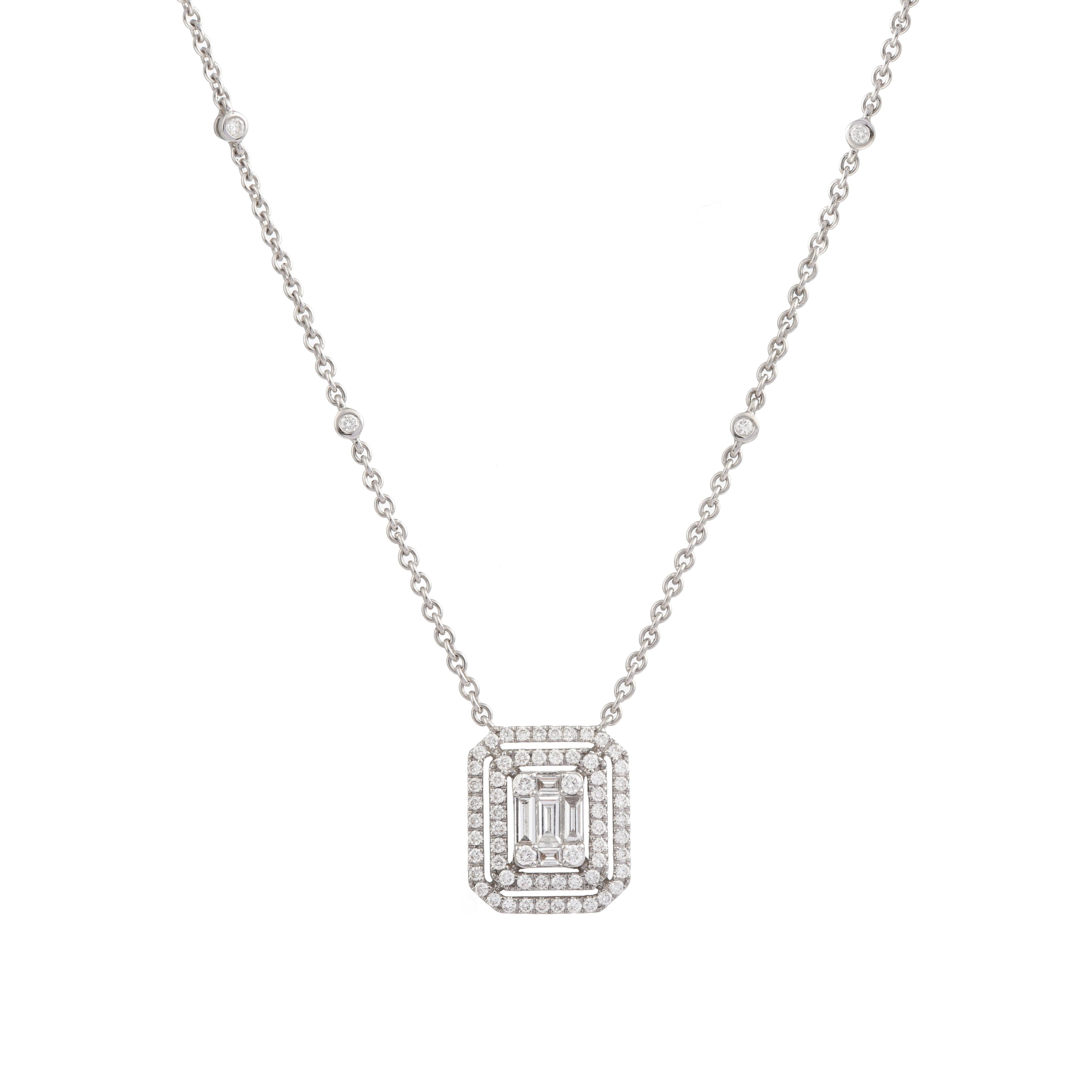 Modern Emerald Cut Effect Diamonds 18 Carat White Gold Necklace For Sale