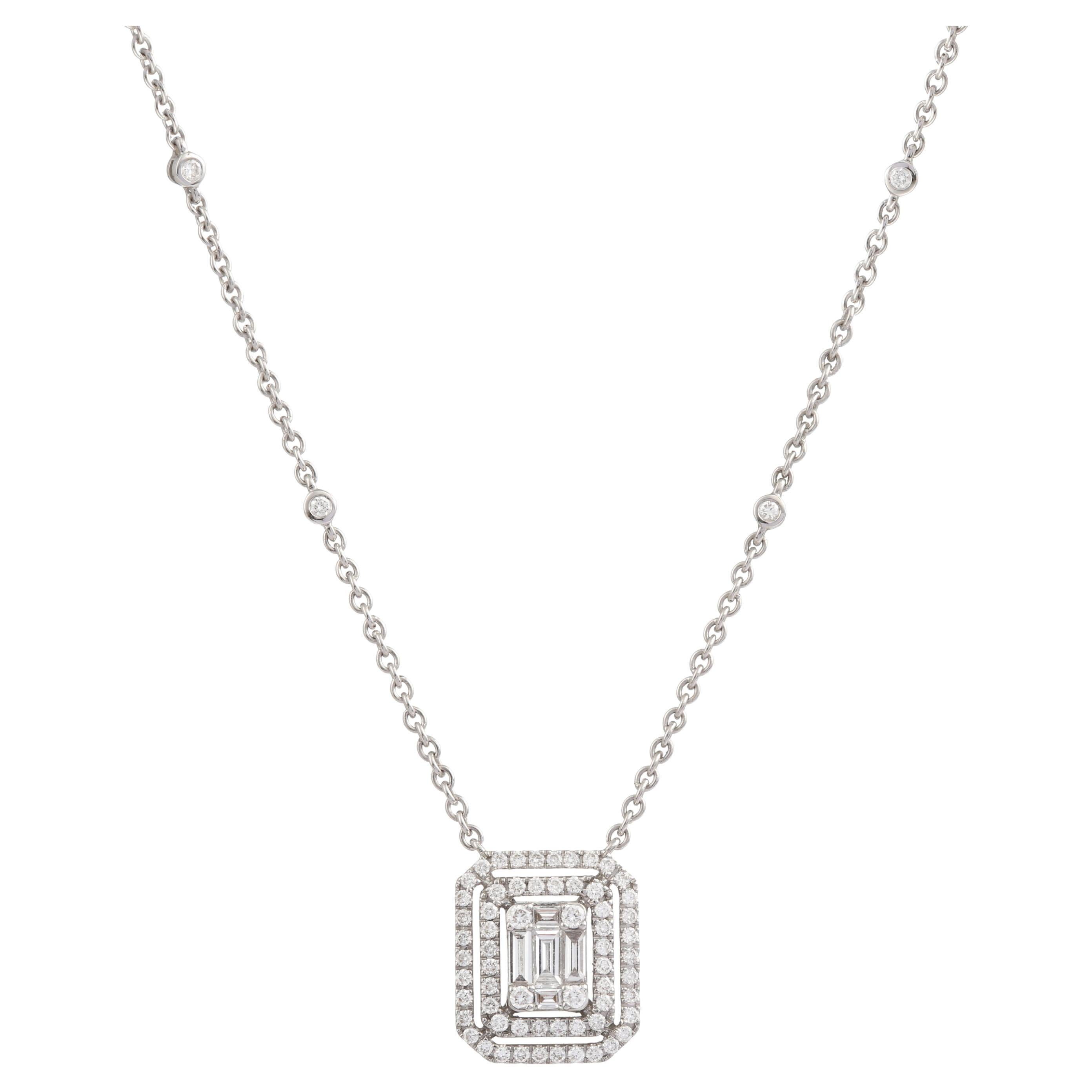 Emerald Cut Effect Diamonds 18 Carat White Gold Necklace For Sale
