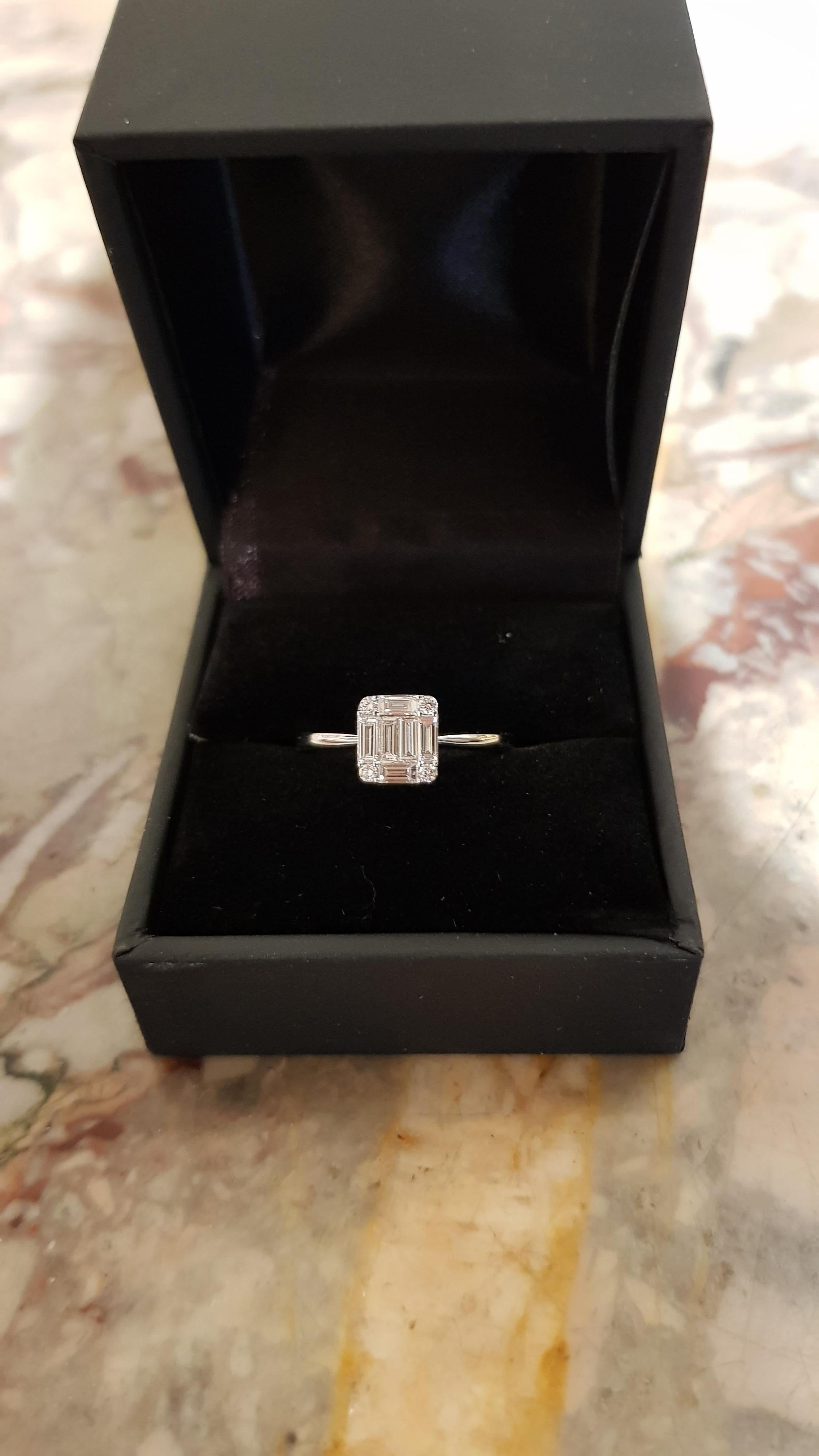 Mixed Cut Emerald Cut Effect Diamonds 18 Carat White Gold Ring