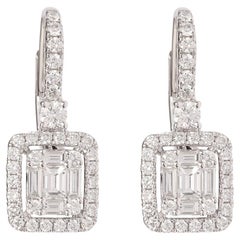 Emerald Cut Effect Diamonds 18 Carats White Gold Dormeuses Earrings