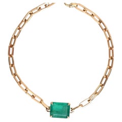 Bracciale a catena in oro giallo 14K con smeraldo tagliato a smeraldo