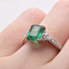 Emerald Cut Emerald 1.89 Carat Diamond 18 Carat White Gold Ring