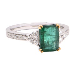 Emerald Cut Emerald 1.89 Carat Diamond 18 Carat White Gold Ring